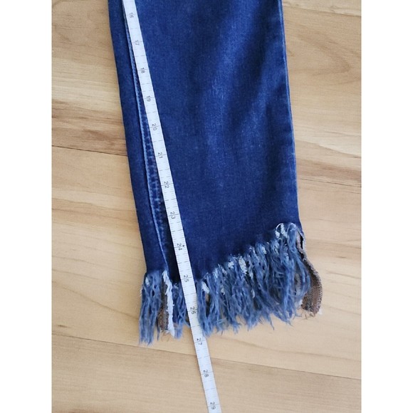 Free People Great Heights Frayed Jeans Medium Wash Distressed Size 27 - Picture 9 of 10